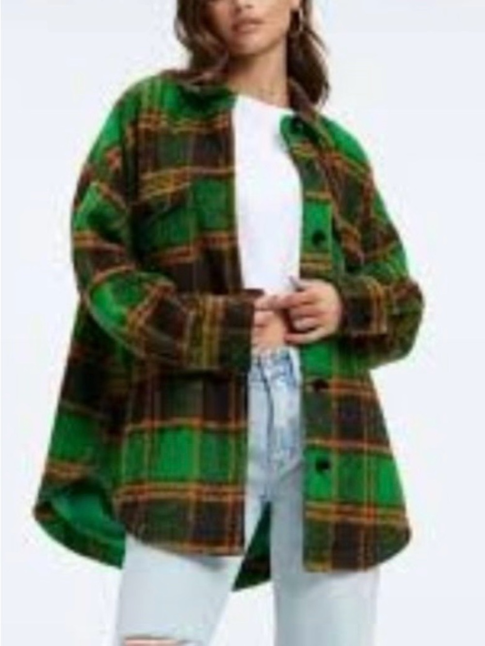 Good American Green Plaid Utility Jacket